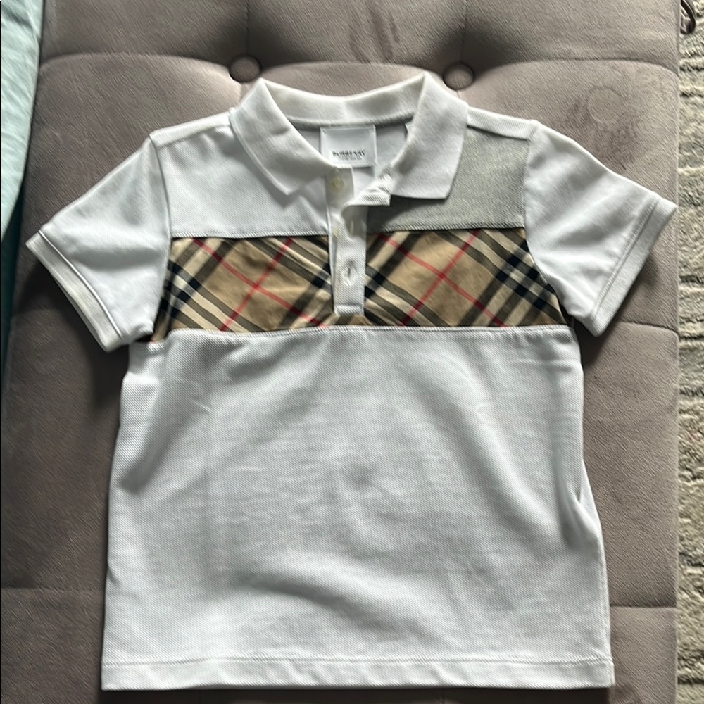 Kids White and Tan Plaid Polo Shirt